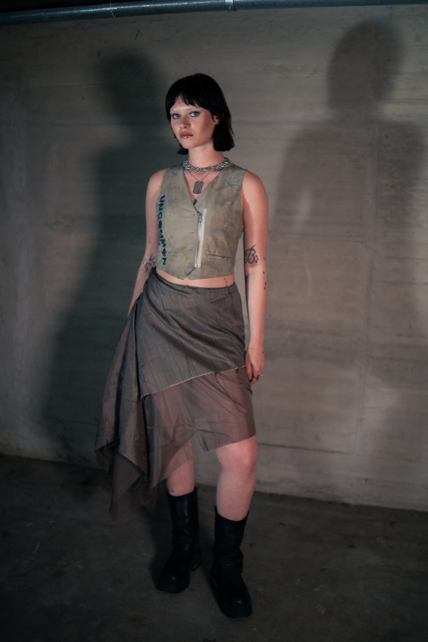 Double layer draped skirt