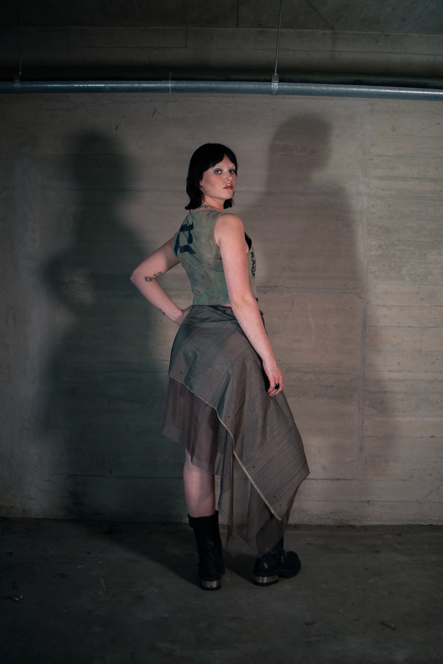 Double layer draped skirt